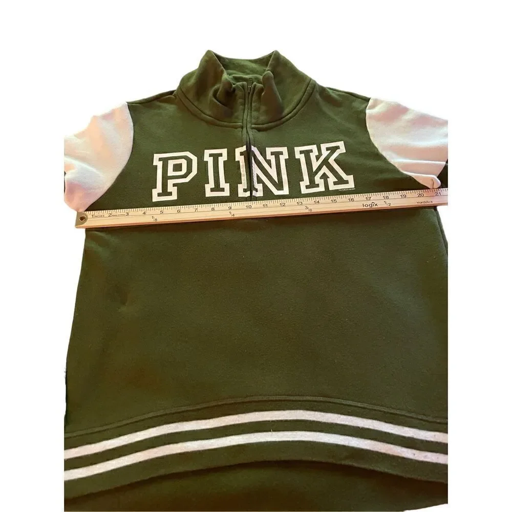 Victoria Secret Pink Olive Green 1/4 zip Pull over sweater Jacket Size XS - Picture 5 of 12